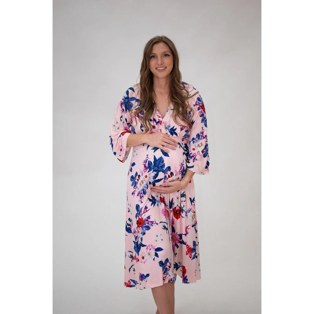 AMELIA LABOR & POSTPARTUM GOWN IN BLUSH FLORAL STANDARD SIZE
